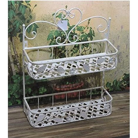 Vigor 96183-65 Mika Portafiori in Ferro Battuto 2 Piani da Parete o Appoggio 42x15x52 cm colore Bianco Anticato