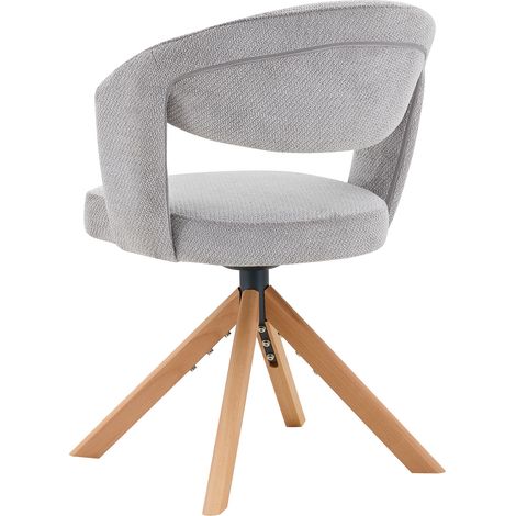 Lot de 2 chaises pivotantes rétro luxe. Tissu texturé gris avec pieds en bois massif, hauteur totale 81,5 cm, rotation silencieuse à 360° et dossier incurvé. Convient à la salle à manger et au salon.