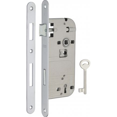 Serratura Patent da incasso 90mm x 50mm, reversibile, piastra tonda, richiamo 1/2 giro, 1 chiave, cromo opaco - THIRARD