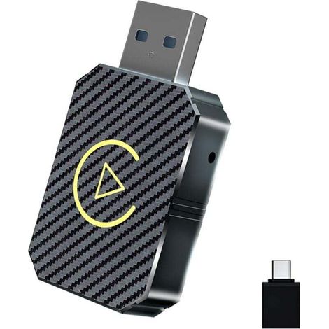 Convertisseur CarPlay sans fil, 2 en 1 CarPlay/Android Auto, mini-adaptateur CarPlay sans fil compact pour tous les systèmes CarPlay câblés d'usine (couleur fibre de carbone) (1/5)