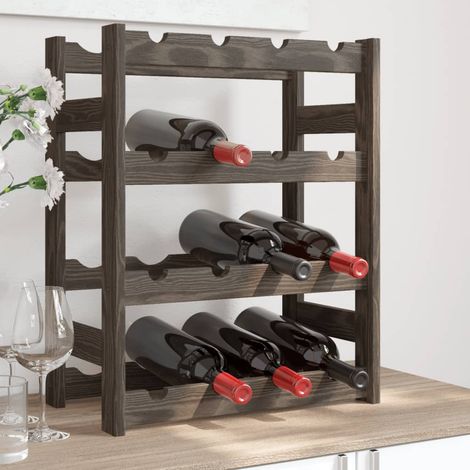 vidaXL Portabottiglie per 16 Bottiglie Grigio Legno Massello di