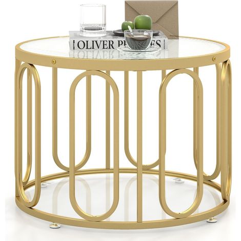 COSTWAY 60cm Round Coffee Table 2-Tier Accent Table Modern Sofa Center Table