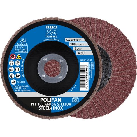 PFERD TOOLS POLIFAN Fächerscheibe PFF 100x16 mm flach A60 Leistungslinie SG STEELOX Stahl/Edelstahl 10 Stk (1/5)