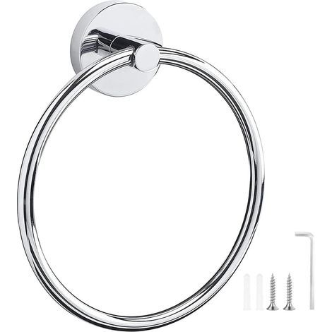 Towel Bar, Chrome Towel Ring, 304 Stainless Steel Wall Mounted Towel Ring, Round Towel Holder for Bathroom, Kitchen, Brushed Finish (Silver) (1/5)