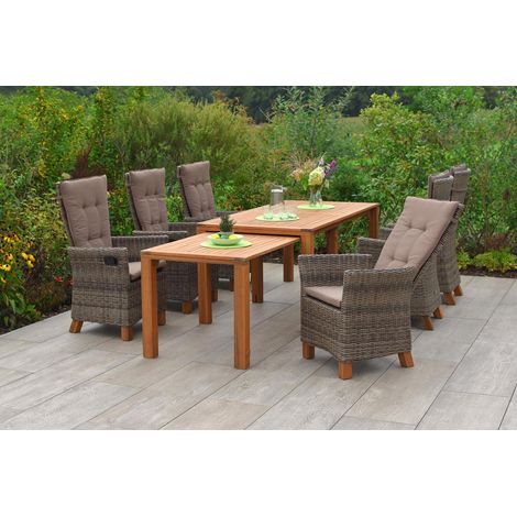 Toskana Set 7tlg 6 Sessel Auflagen Tisch 185/370x90/73cm
