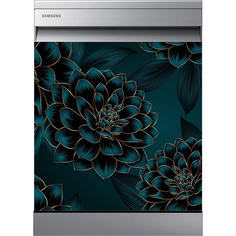 Stickers Lave vaisselle - Fleurs - 60x60 cm - Adhésif BRILLANT (1/2)