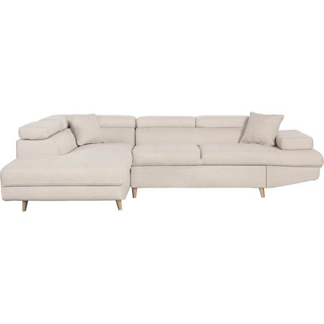 Loungitude – Canapé d'angle convertible RIO Scandinave – 5 places – Tissu beige – Coffre de rangement – Dimensions 271x192x70/85 cm (1/5)