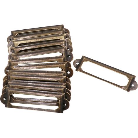 Un ensemble de 50 porte-étiquettes en métal bronze – 6 x 1,7 cm – avec 110 vis de fixation – adaptés aux meubles et aux étagères.