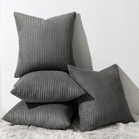 Set of 4 Cushion Covers, Corduroy, Invisible Zipper, Dark Grey, 50 x 50 cm, For Living Room (1/5)