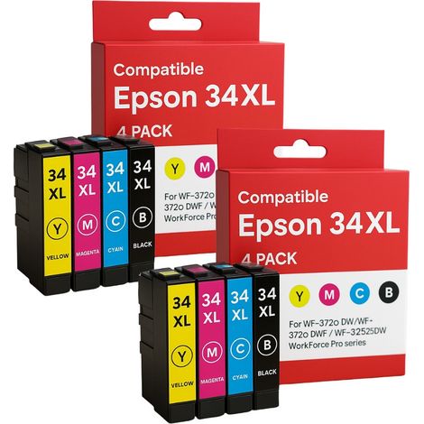 Pack de Cartouches Compatibles EPSON 34XL pour Imprimantes WF 3720DW, 3720DWF, 3725DW & WorkForce Pro 3720DW, 3720DWF, 3725DW