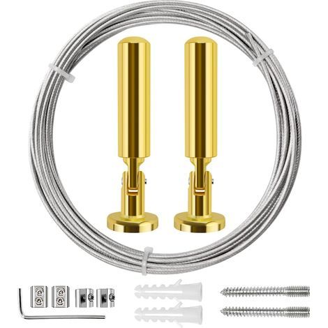 5m Tringle à rideaux Kit, Câble en Acier pour Rideau, pour  Rideau, corde à linge de balcon,Or (1/4)