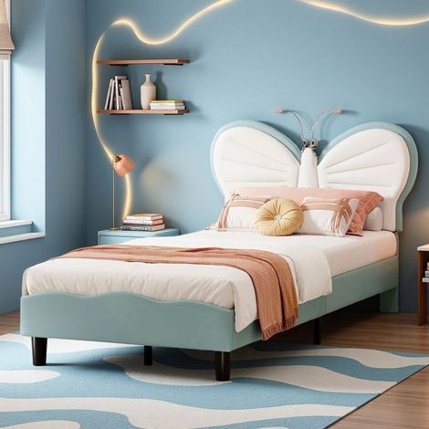 Bett 90x200 cm - 250325WXL - Schmetterlingsform - LED-Leselampe - Kinderbett 90x200 cm - Blau