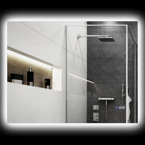 Espejo de baño Irovami con iluminación LED, 80 x 60 cm, espejo reversible retroiluminado con marco, antivaho, 3 temperaturas de color, intensidad ajustable, función de memoria, fabricado en vidrio y a