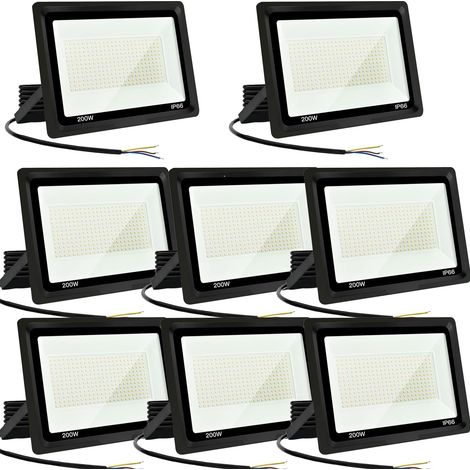 Projecteur LED Extérieur 200W Éclairage LED Extérieur 20000LM IP66 Étanche Projecteur LED 3500K Blanc Froid Floodlight pour Maison, Garage, Patio, Terrasse, Terrain (8pcs) (1/5)