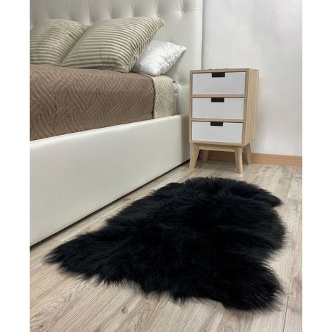 Tappeto in Finta Pelliccia Sintetica Di Agnello Pecora A Pelo Lungo Decorativo Super Morbido 60 x 90 Cm  Nero (1/3)