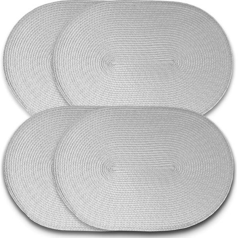Lot de 4 Sets de Table ovales tressés en polypropylène (Gris)'4 Gris'Gris'- (1/4)