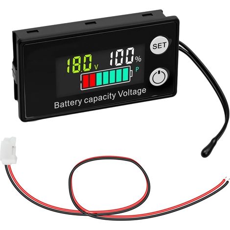 Batterie 12V, 24V, 36V, 48V, 60V, 72V, 84V, Indicateur de batterie, Jauge de Tension Numérique LCD, Voltage DC 8-100V, Moniteur de Capacité de Batterie avec Fonction Alarme (1/5)