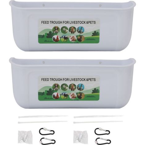 2 pièces mangeoire à volaille suspendue en plastique mangeoire à bétail pour poulet oies mouton cerf chien blanc (1/5)
