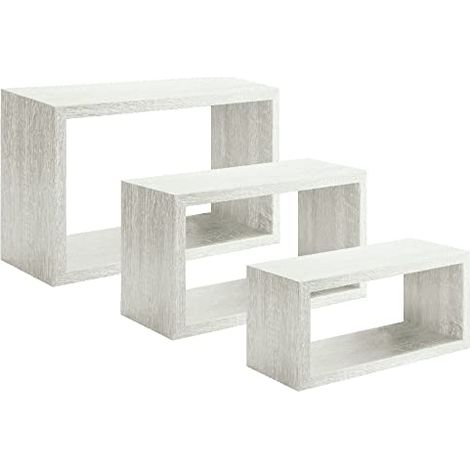 Étagère Trittico Décoration Murale - Salon, Chambre, Bureau - MDF, Chêne Blanchi 45 X 27 X 15,5/40 X 22 X 15,5/35 X 17 X 15,5