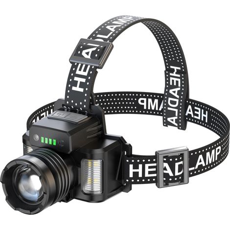 Lampe Frontale LED Rechargeable, Ultra Puissante 50000 Lumens 3+3 Modes, Capteur et Lumière Rouge Bleue, Lampe Frontale Rechargeable USB Réglable 45° IP65 Étanche pour Camping, Randonnée (1/5)
