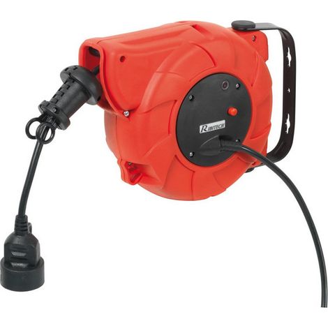 Ribitech – Dévidoir automatique électrique 9m – Prise femelle 2 P+T – Disjoncteur thermique – Enroulement automatique par ressort spiralé - PRDAE10