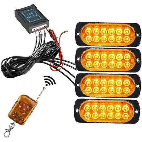 Luces estroboscópicas LED de 12 V y 24 V, baliza de emergencia, luces estroboscópicas para camiones y policía, iluminación intermitente con control remoto inalámbrico, color azul, SZRH AS