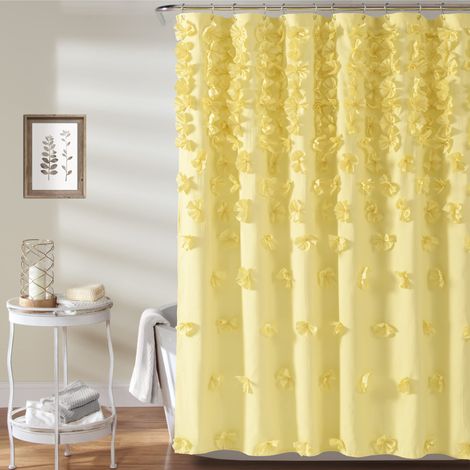 Rideau de Douche, 182,9 cm de Large x 182,9 cm de Long, Jaune – Rideau de Douche avec nœuds – Texture Charmante – Accessoire de Salle de Bain élégant (1/5)