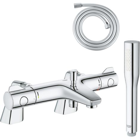 Pack mitigeur thermostatique BD GROHE Trend avec colonnettes + Douchette 1 jet Vitalio Get Stick + Flexible 1750 mm