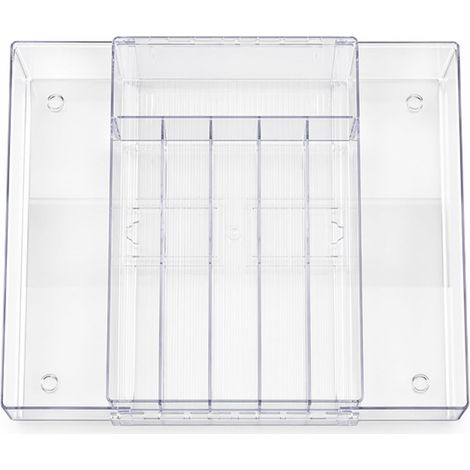 Range Couverts Extensible pour Tiroir, Organisateur de Tiroir de Cuisine Réglable en Plastique, Bac à Couverts avec Compartiments, Range-Ustensiles pour Cuillères/Fourchette, Largeur 22-38 cm (1/5)
