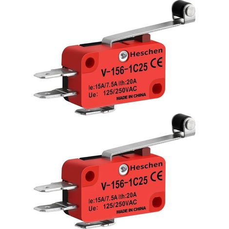Microrupteur, long levier à galet, interrupteur à bascule, 20 A, 250 VAC, pack de 2, V-156-1C25 (1/4)