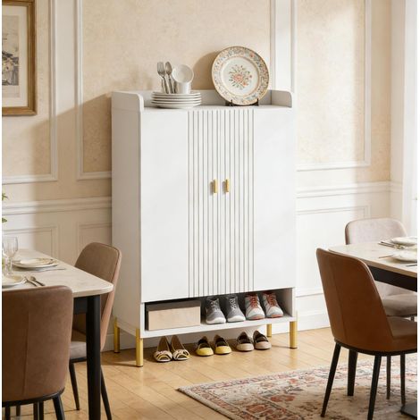 REDOM Zapatero 75x36.5x110 cm, 6 niveles con estantes ajustables y 2 puertas, metal y madera blanco (1/5)