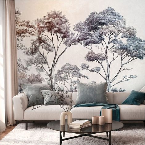 Sfondo fotografico Profhome 399021 Carta da parati TNT goffrata a caldo liscia con motivo foresta opaca crema azzurro arancione marrone 3,71 m x 2,8 m (1/4)