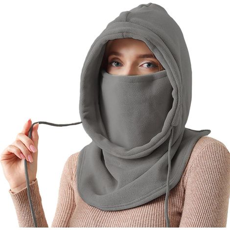 Thermo Fleece Sturmhaube Damen Grau Winddicht Warm Multifunktionale Kapuze mit Nackenwärmer (1/5)