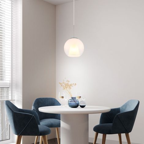 Suspension lampe boule verre opale clair cristaux chromés E27