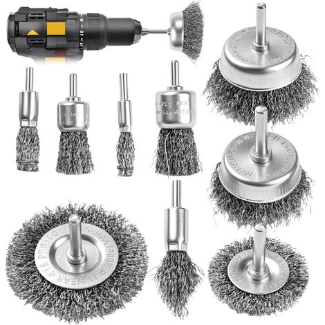 9 Pcs Brosse Metallique en Fil d'Acier pour Perceuse, à tige de 1/4" (1/5)