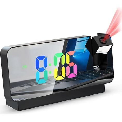 Deckenprojektionswecker mit USB-Ladeanschluss, großen Regenbogenziffern, 12/25-Stunden-Format, Sommerzeit, Schlummerfunktion, leistungsstarkem LED-Alarm mit Spiegel. (1/5)
