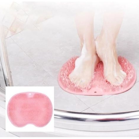Brush to feet in silicone for bathtub, cushion of massage for the feet, shower, mat of bath non-slip (pink) (1/4)