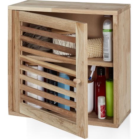 Relaxdays Wandschrank, Walnuss, 2 Fächer, Magnetverschluss, Hängeschrank Badezimmer, Küche, HBT: 42 x 42 x 18 cm, natur