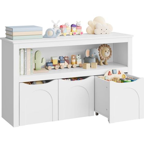 WOLTU Meuble Rangement Enfant en Bois d'Ingénierie, Bibliothèque Enfant avec 3 Tiroirs Roulants, 1 Casier Ouvert, Blanc (1/4)