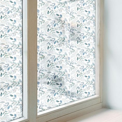 Sichtschutzfolie 50x116 cm Dekorativ Selbstklebend Blickdicht PVC Folie für Badezimmer Milchglas Sichtschutz Fenster Dekorfolie Idyllische Blätter
