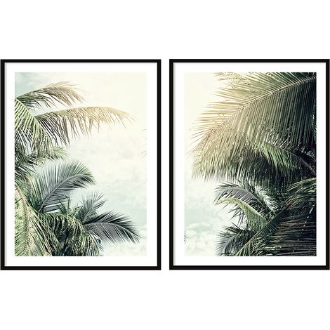 BILDPOSTER IM RAHMEN 53x73cm Diptychon 2er-Set Gemälde Palmblätter P2065 (1/3)