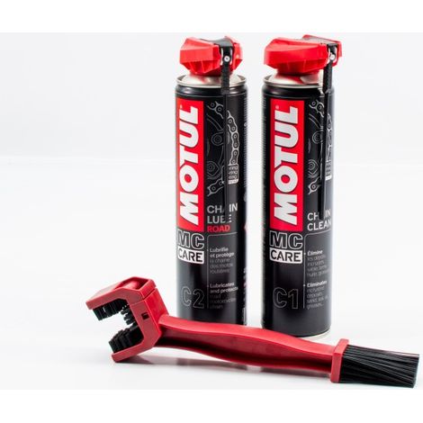 MOTUL - Pack Entretien Chaîne pour Moto - Nettoyant Chaîne 400ml C1 + Graisse lubrifiante 400ml C2 + Brosse