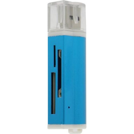Lecteur de cartes mémoire - - Multi-en-1 - USB 2.0 - Compatible Micro SD, TF, MMC - Couleur Bleu