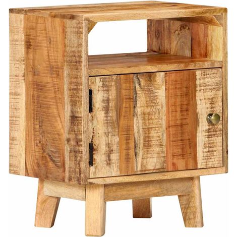 Mesita de noche de madera de mango rugosa 40x30x50 cm (1/4)