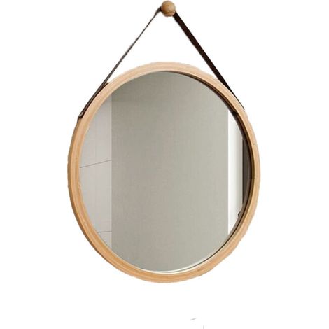 Miroir de salle de bain rond mural de 30 cm, miroir décoratif avec cadre en bois et crochets, convient pour une chambre ou un dressing. (1/5)
