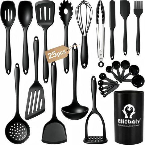 25-teiliges Silikon Küchenhelfer Set mit Halter, BPA-frei, hitzebeständig