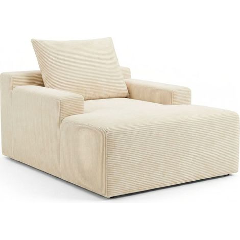 Fauteuil lounge style méridienne Rodin Velours côtelé Beige