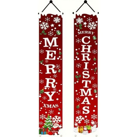 Bannière De Noël - Plaque Extérieure En Polyester Pour Porte D'Entrée Et Porche - Décoration Festive De Noël - 2 Pièces (1/5)