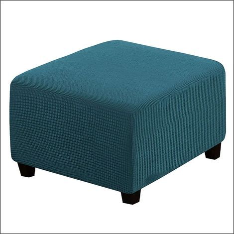 Türkisblauer, großer Fußhockerbezug, Stretch-Ottomanenbezug, Plüsch