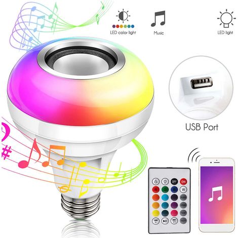 Ampoule musicale Bluetooth RGBW, télécommande à 24 touches, carte USB (sans carte) E26/27 AC (1/5)
